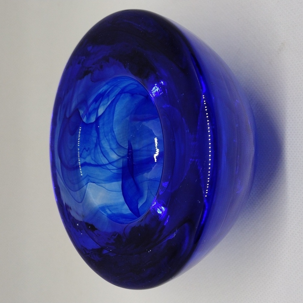 Cobalt‎ Blue Swirled Art Glass Votive Candle Holder
